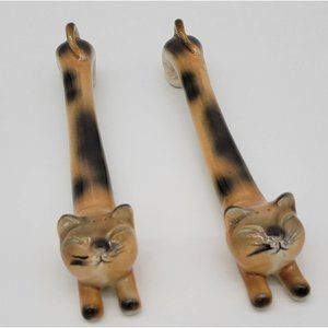 Vintage Rare Stretch Cat Salt & Pepper Shakers With Cork Stoppers